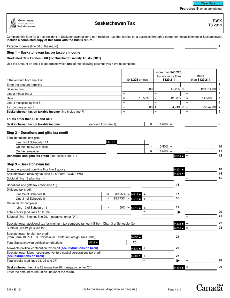 Form T3SK Saskatchewan Tax - Canada, Page 1