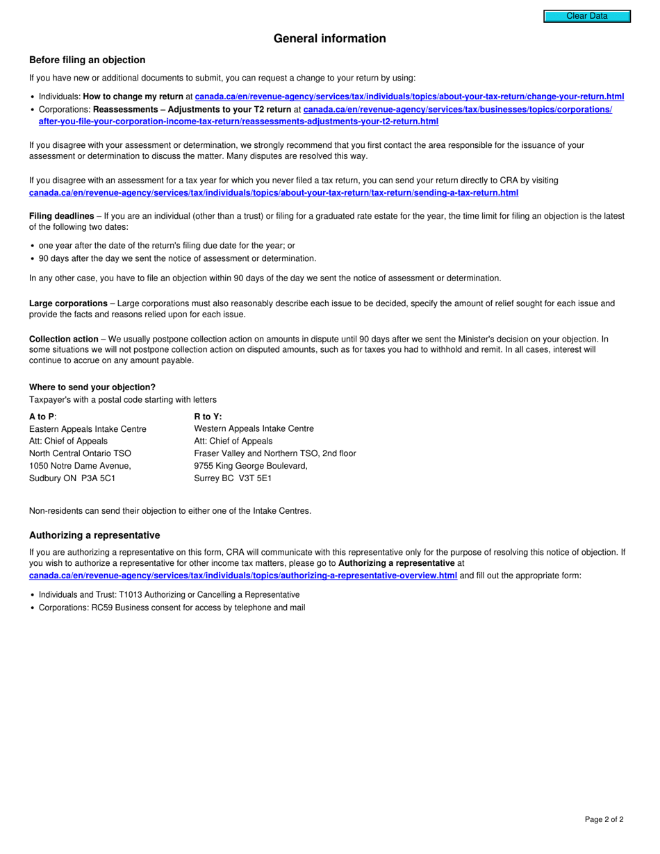 Form T400A Notice of Objection - Income Tax Act - Canada, Page 2