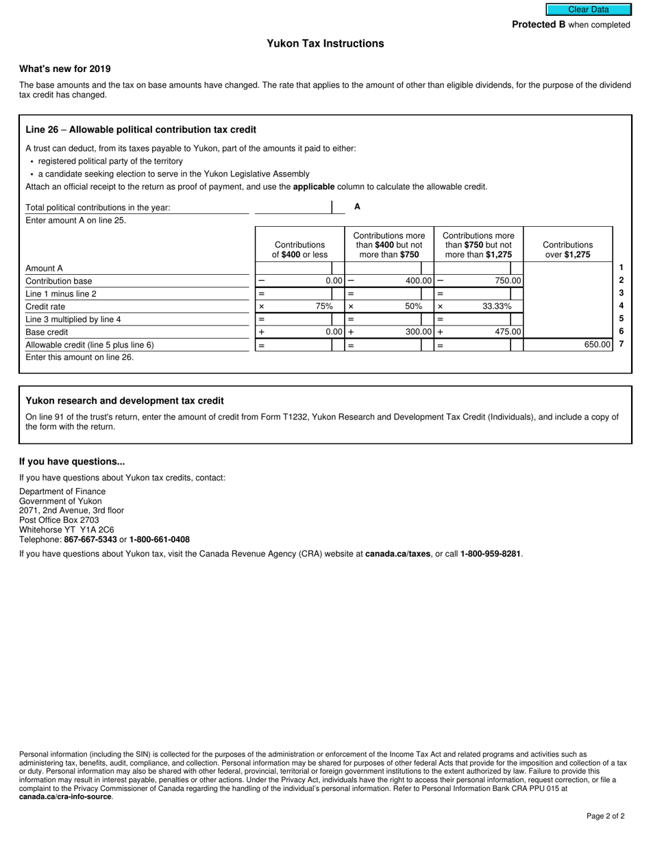 Form T3YT Yukon Tax - Canada, Page 2
