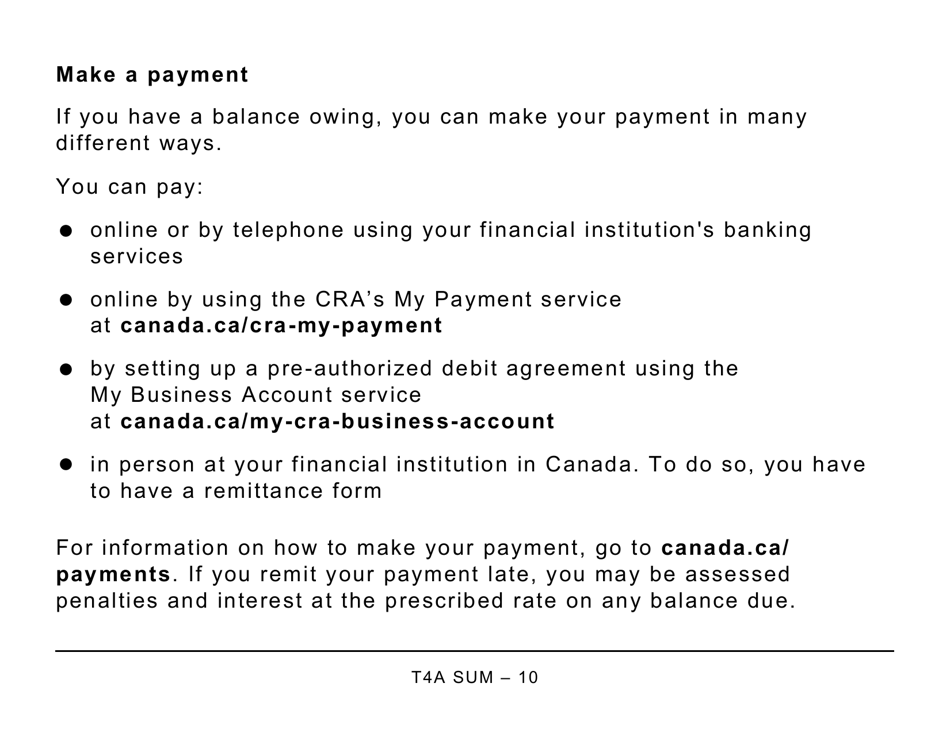 Form T4ASUM Summary of Pension, Retirement Annuity, and Other Income - Large Print - Canada, Page 10