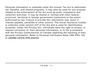 Form T4ASUM Summary of Pension, Retirement Annuity, and Other Income - Large Print - Canada, Page 11