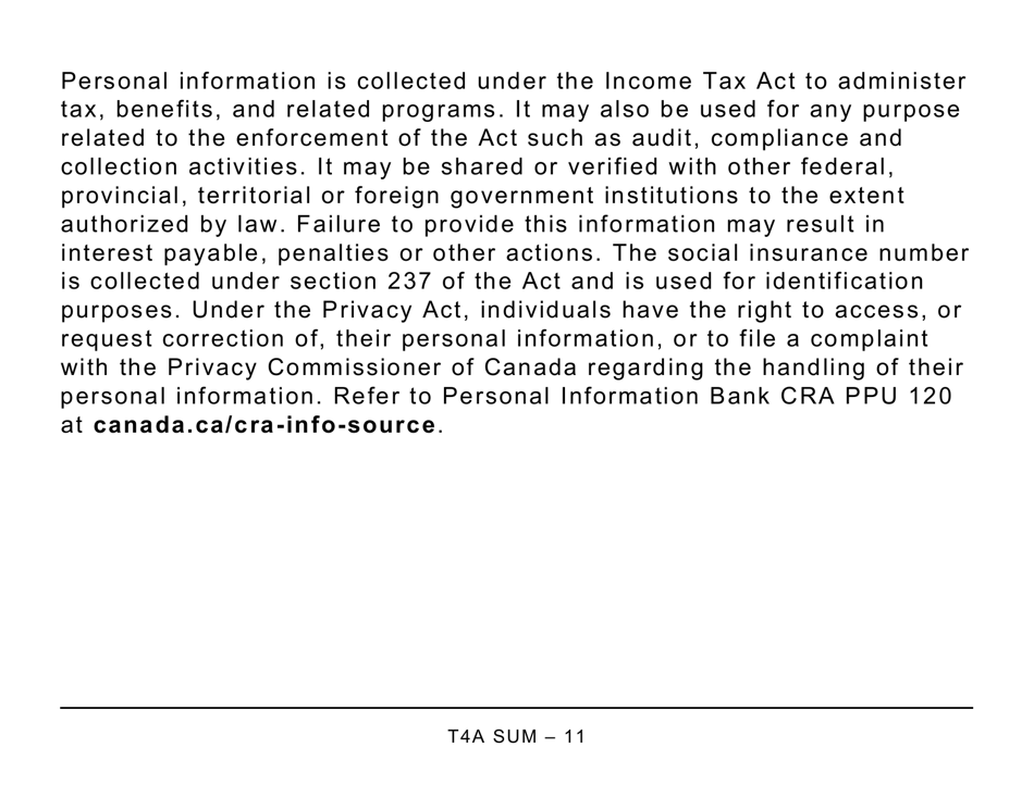 Form T4ASUM Summary of Pension, Retirement Annuity, and Other Income - Large Print - Canada, Page 11