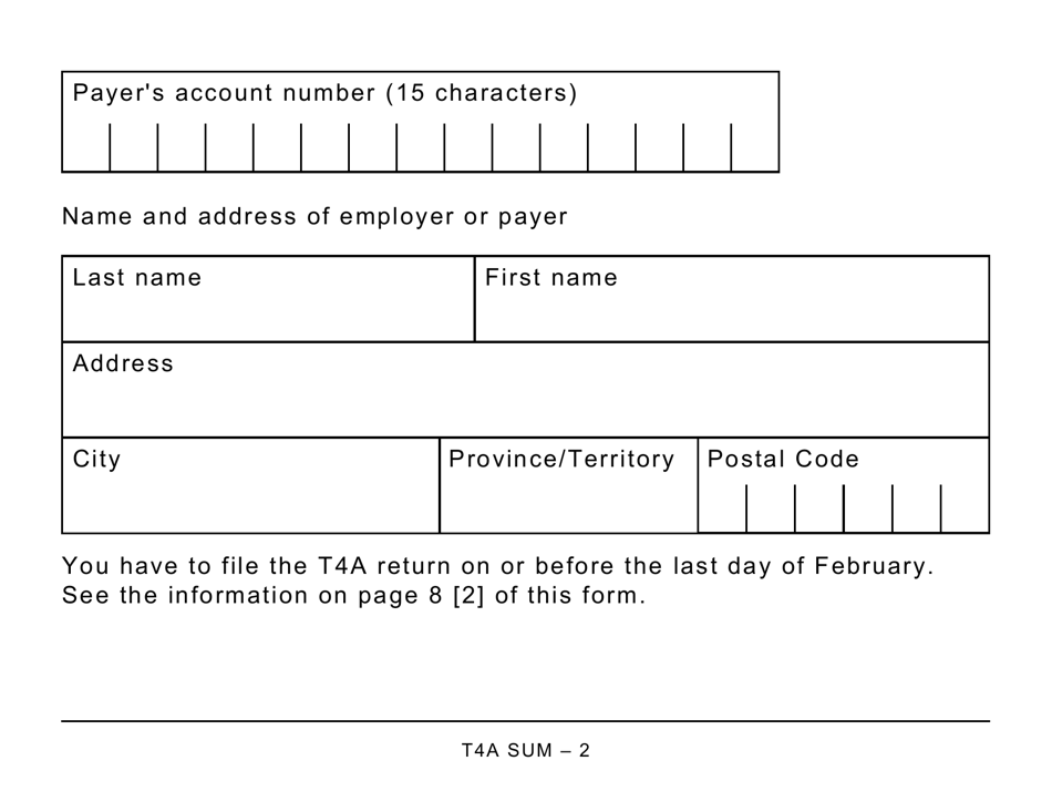 Form T4ASUM Summary of Pension, Retirement Annuity, and Other Income - Large Print - Canada, Page 2