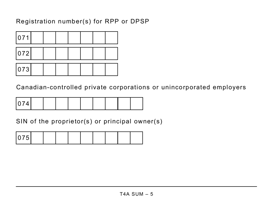 Form T4ASUM Summary of Pension, Retirement Annuity, and Other Income - Large Print - Canada, Page 5