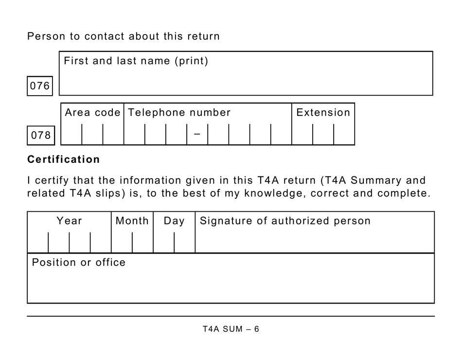Form T4ASUM Summary of Pension, Retirement Annuity, and Other Income - Large Print - Canada, Page 6