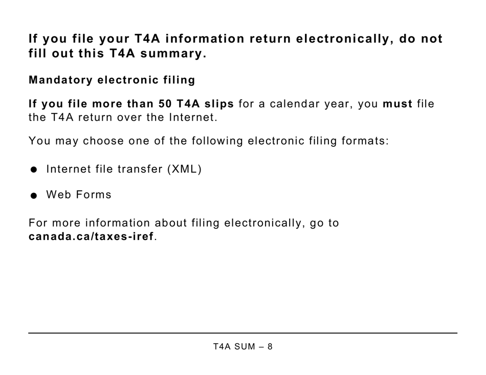 Form T4ASUM Summary of Pension, Retirement Annuity, and Other Income - Large Print - Canada, Page 8