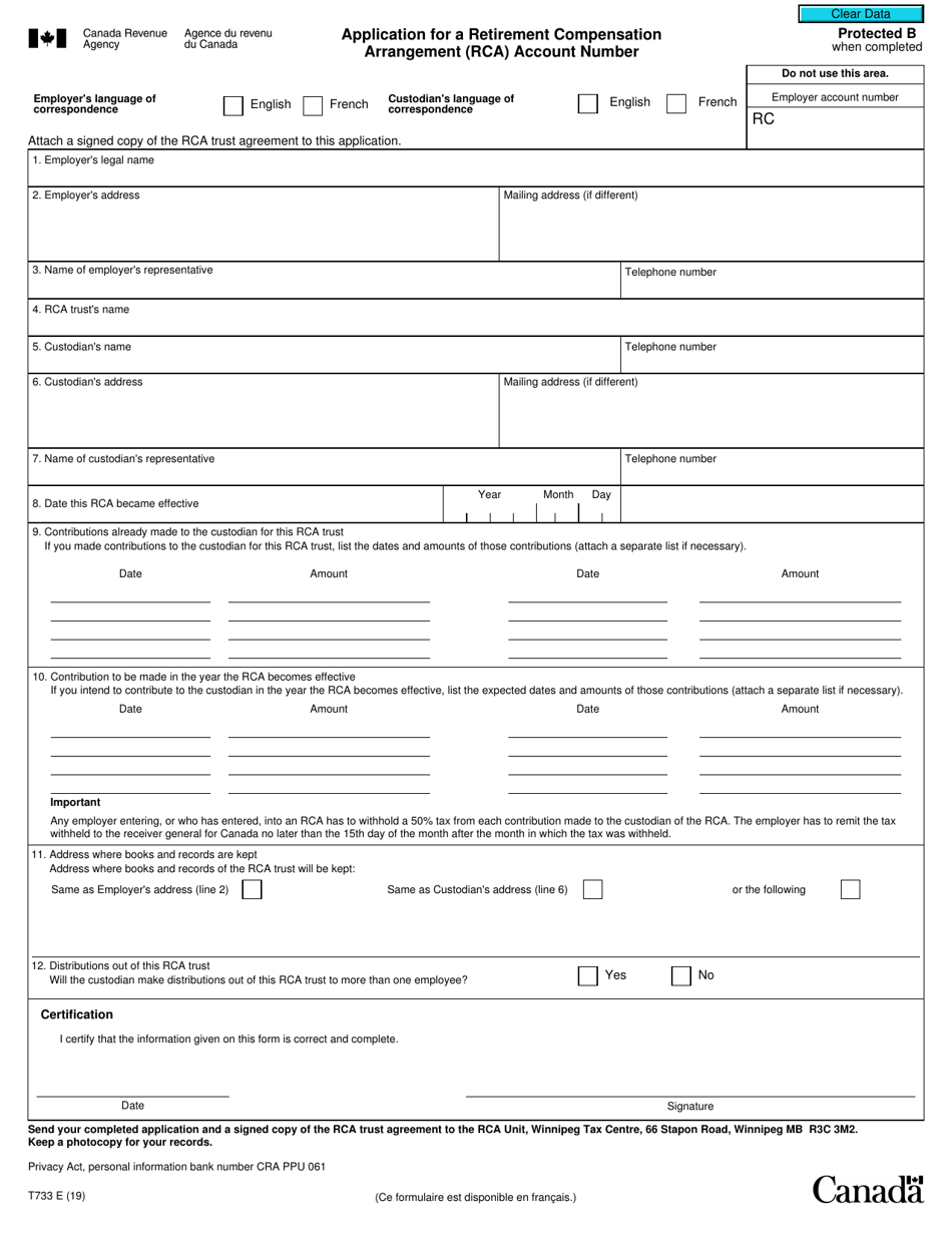 Form T733 Download Fillable PDF or Fill Online Application for a ...