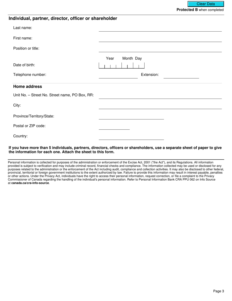 Form L300 Schedule B Information Relating to Individuals, Partners, Directors, Officers or Shareholders (To Support a Cannabis Licence Application) - Canada, Page 3