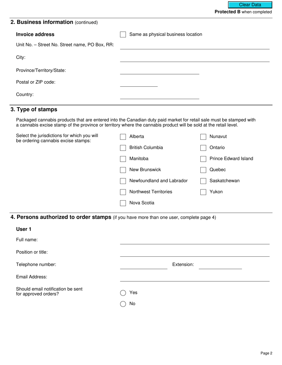 Form L301 Registration for Cannabis Stamping Regime Under the Excise Act, 2001 - Canada, Page 2