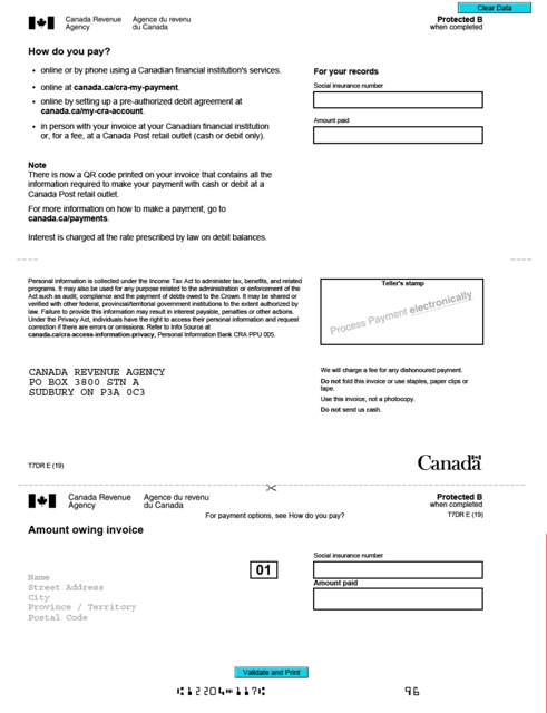 Form T7DR Amount Owing Remittance Voucher - Canada