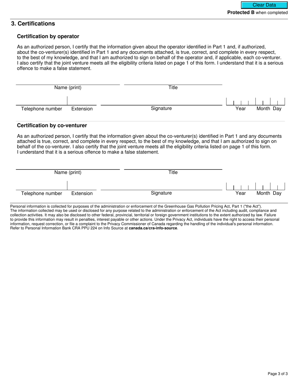 Form L406 Election or Revocation of an Election to Have the Joint Venture Operator Account for the Fuel Charge Under Part 1 of the Greenhouse Gas Pollution Pricing Act - Canada, Page 3