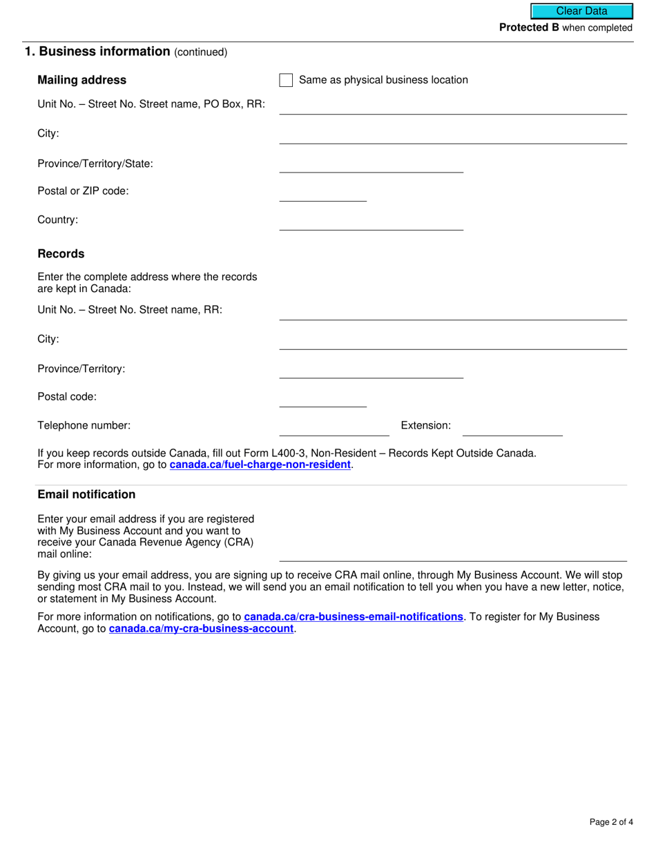 Form B401 Fuel Charge Return for Non-registrants Under the Greenhouse Gas Pollution Pricing Act - Canada, Page 2