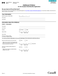 Form RC66-1 Additional Children for the Canada Child Benefits Application - Canada