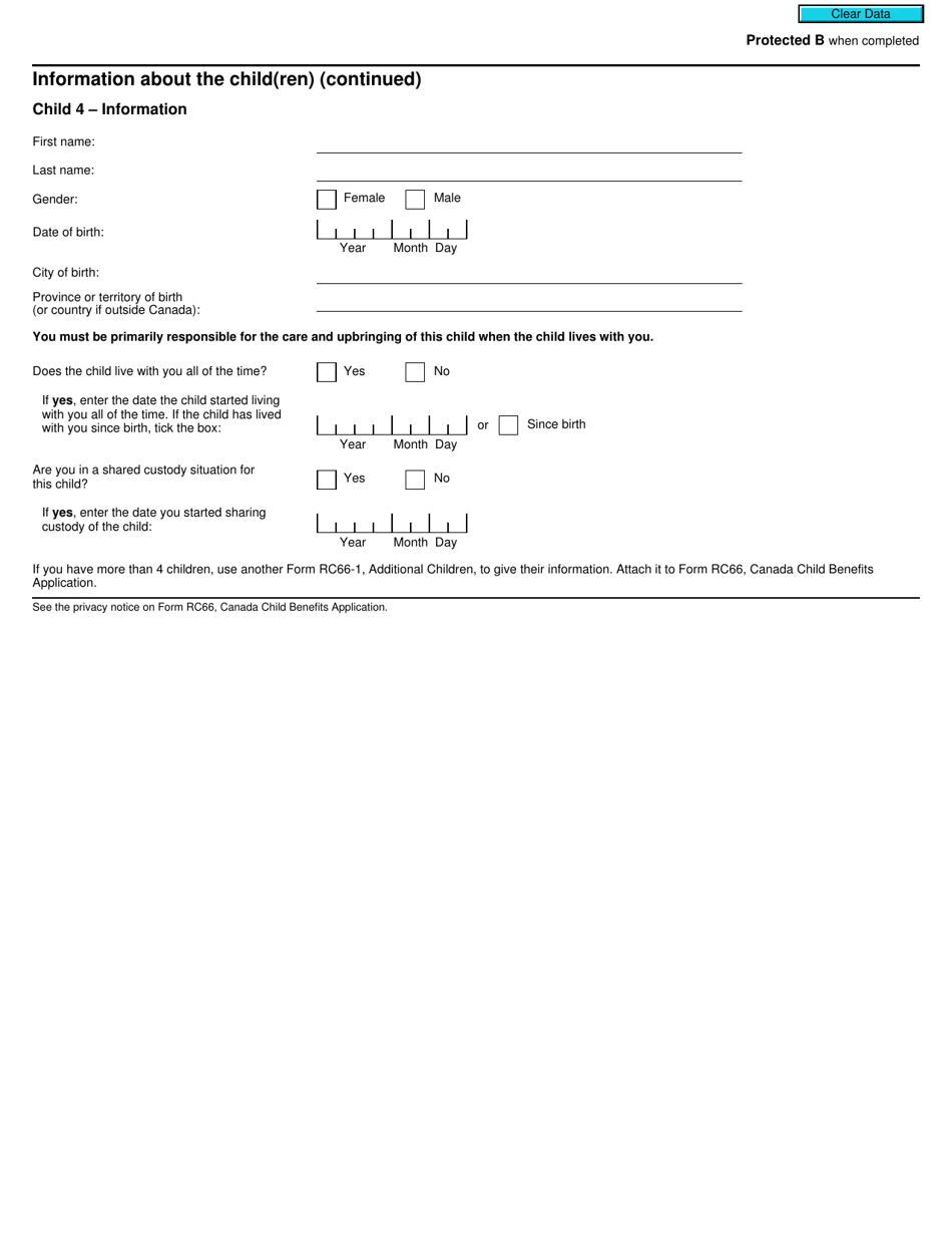 Form RC66-1 Additional Children for the Canada Child Benefits Application - Canada, Page 2