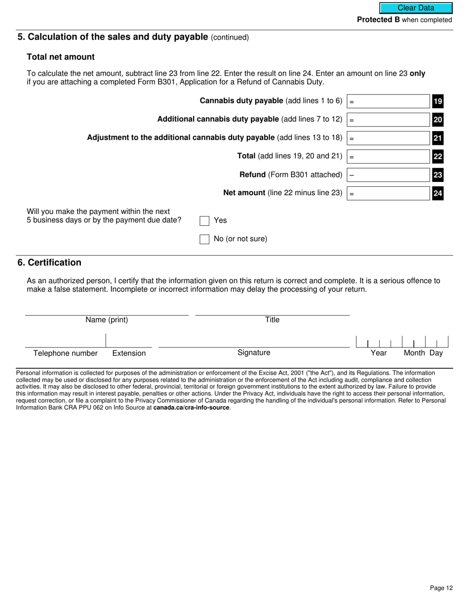 Form B300 Cannabis Duty and Information Return Under Excise Act, 2001 - Canada, Page 12