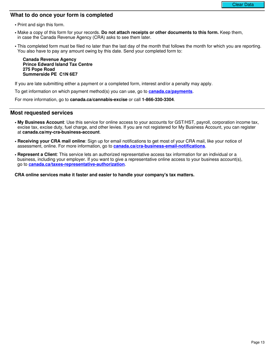 Form B300 Cannabis Duty and Information Return Under Excise Act, 2001 - Canada, Page 13