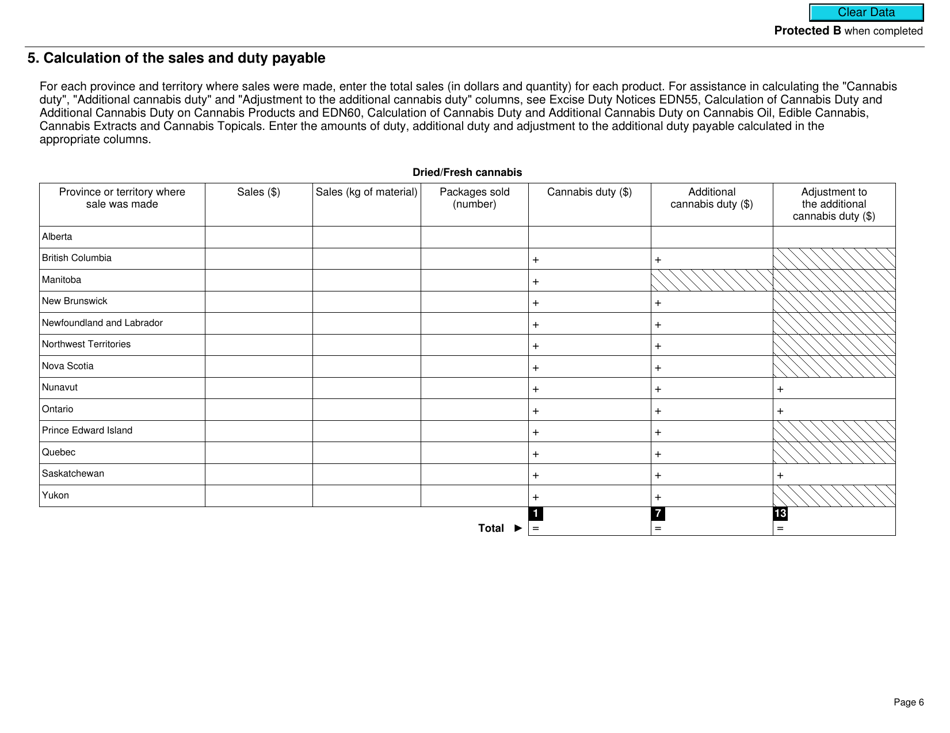 Form B300 Cannabis Duty and Information Return Under Excise Act, 2001 - Canada, Page 6