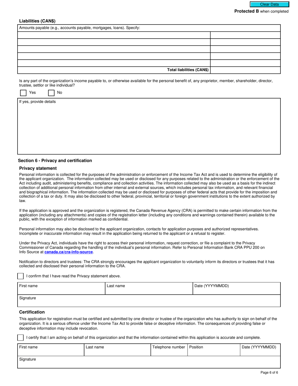 Form T624 Application to Register a Journalism Organization Under the Income Tax Act - Canada, Page 6