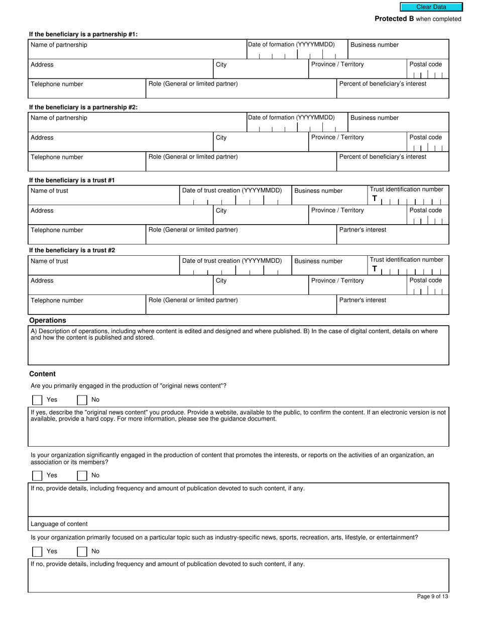 Form T625 Application for Qualified Canadian Journalism Organization Designation - Canada, Page 9