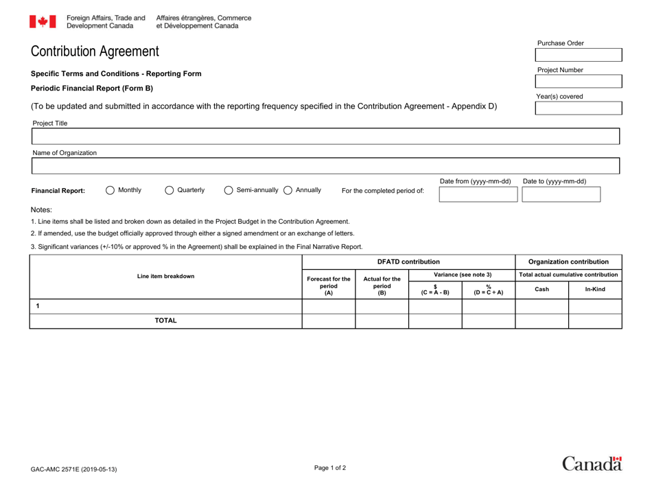 Form B (GAC-AMC2571) Contribution Agreement Periodic Financial Report - Canada (English / French), Page 1
