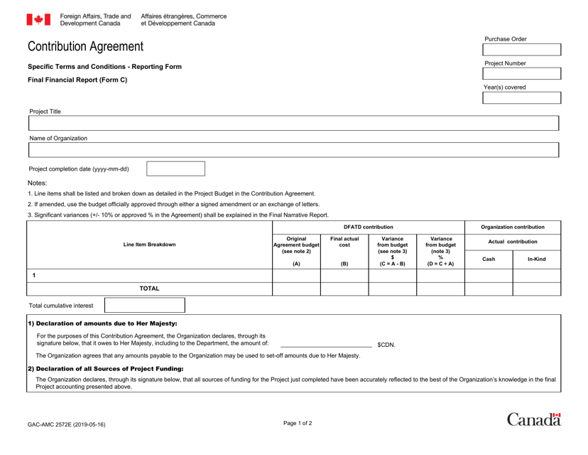 Form C (GAC-AMC2572) Contribution Agreement Final Financial Report - Canada (English/French)