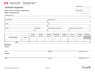 Document preview: Form E (DFATD-MAECD2575) Contribution Agreement Weekly Time Sheet - Canada (English/French)