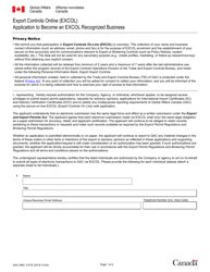 Form GAC-AMC3151 &quot;Application to Become an Excol Recognized Business&quot; - Canada (English/French)