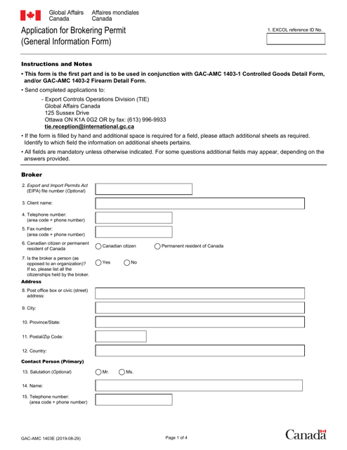 Form GAC-AMC1403 Application for Brokering Permit (General Information Form) - Canada (English/French)