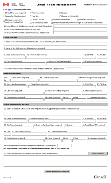 Clinical Trial Site Information Form - Canada Download Pdf