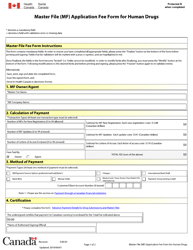 Master File (Mf) Application Fee Form for Human Drugs - Canada