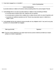 Form 004-3040E Acknowledgement of Expert&#039;s Duty - Ontario, Canada, Page 2