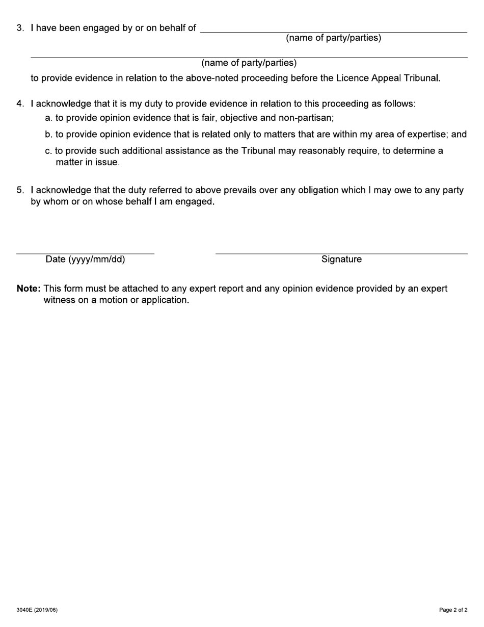 Form 004-3040E Acknowledgement of Experts Duty - Ontario, Canada, Page 2