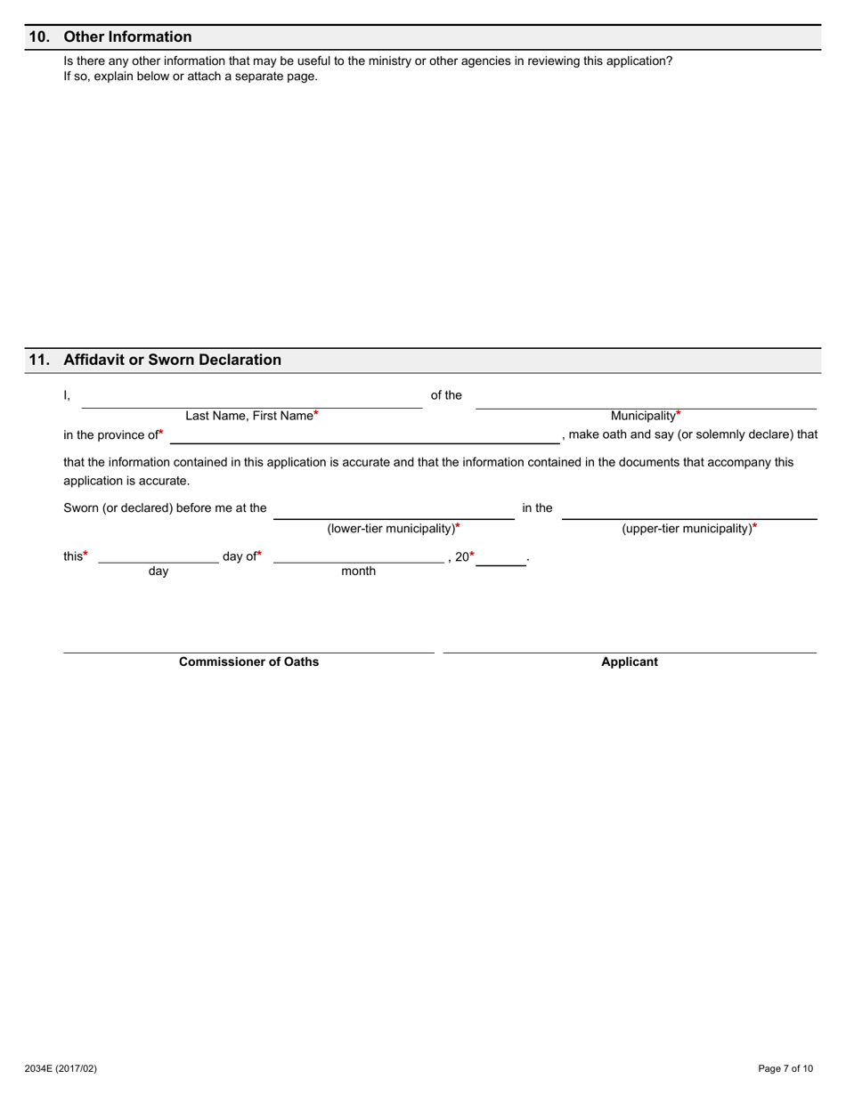 Form 017-2034E Application for Validation Order - Ontario, Canada, Page 7