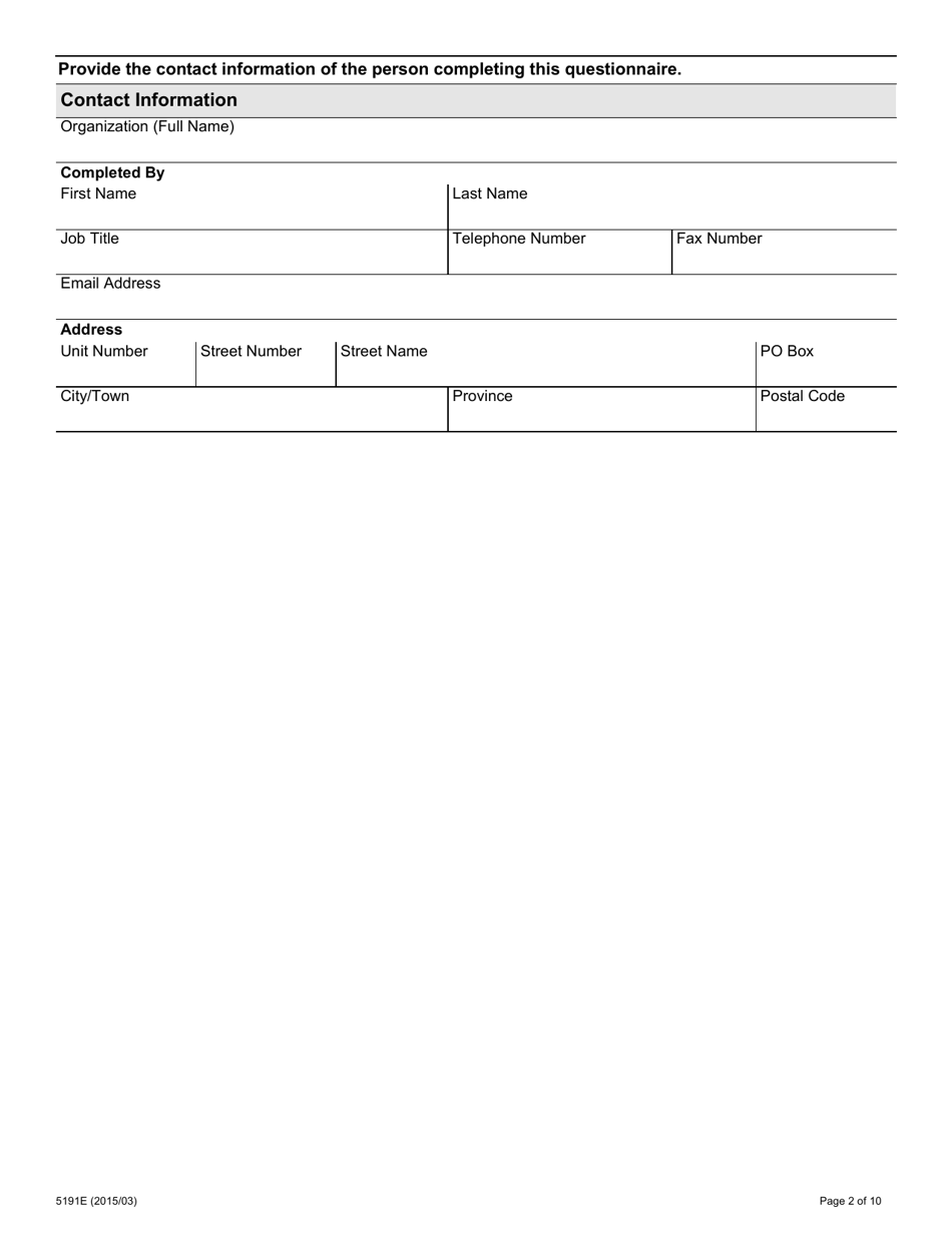 Form 046-5191 Broader Public Sector Compensation Information Questionnaire - Ontario, Canada, Page 2