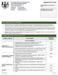Form A1 (004-3049) Appellant Form - Ontario, Canada, Page 2