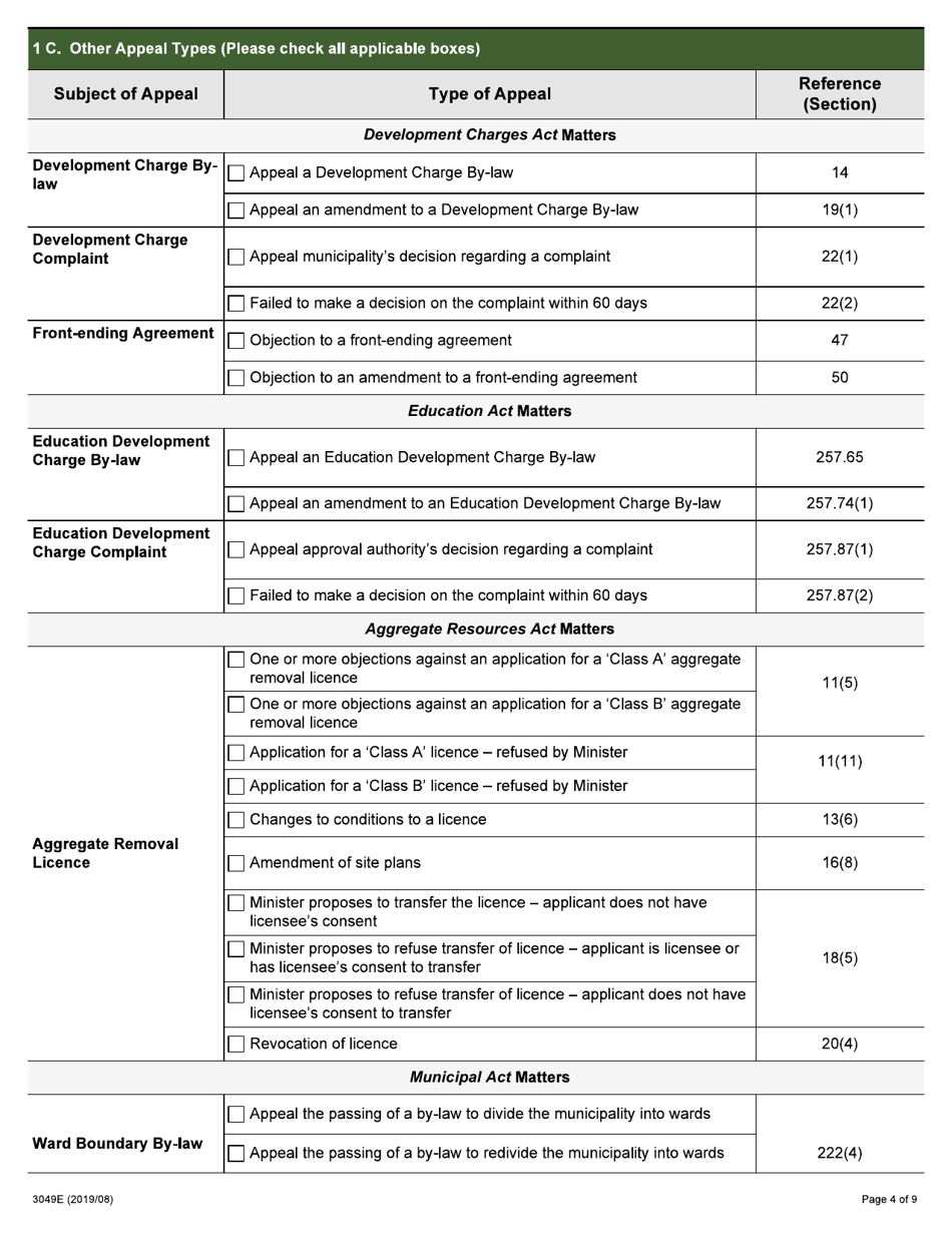 Form A1 (004-3049) Appellant Form - Ontario, Canada, Page 4