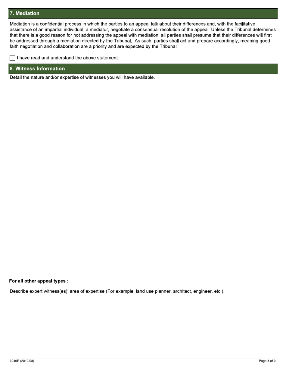 Form A1 (004-3049) Appellant Form - Ontario, Canada, Page 8