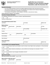 Form 004-0455E &quot;Application by an Insurance Company for Auto Insurance Dispute Resolution Under the Insurance Act&quot; - Ontario, Canada