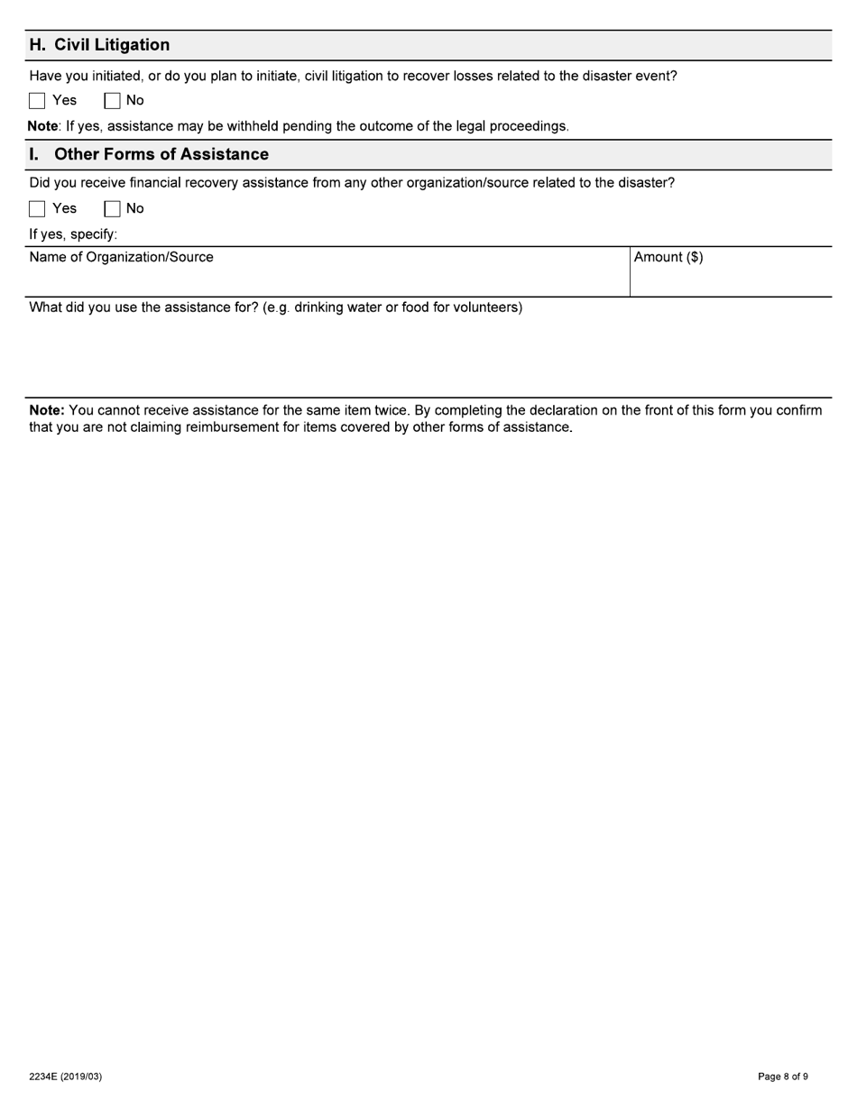 Form 2234E Disaster Recovery Assistance for Ontarians: Application Form for Homeowners and Tenants - Ontario, Canada, Page 8