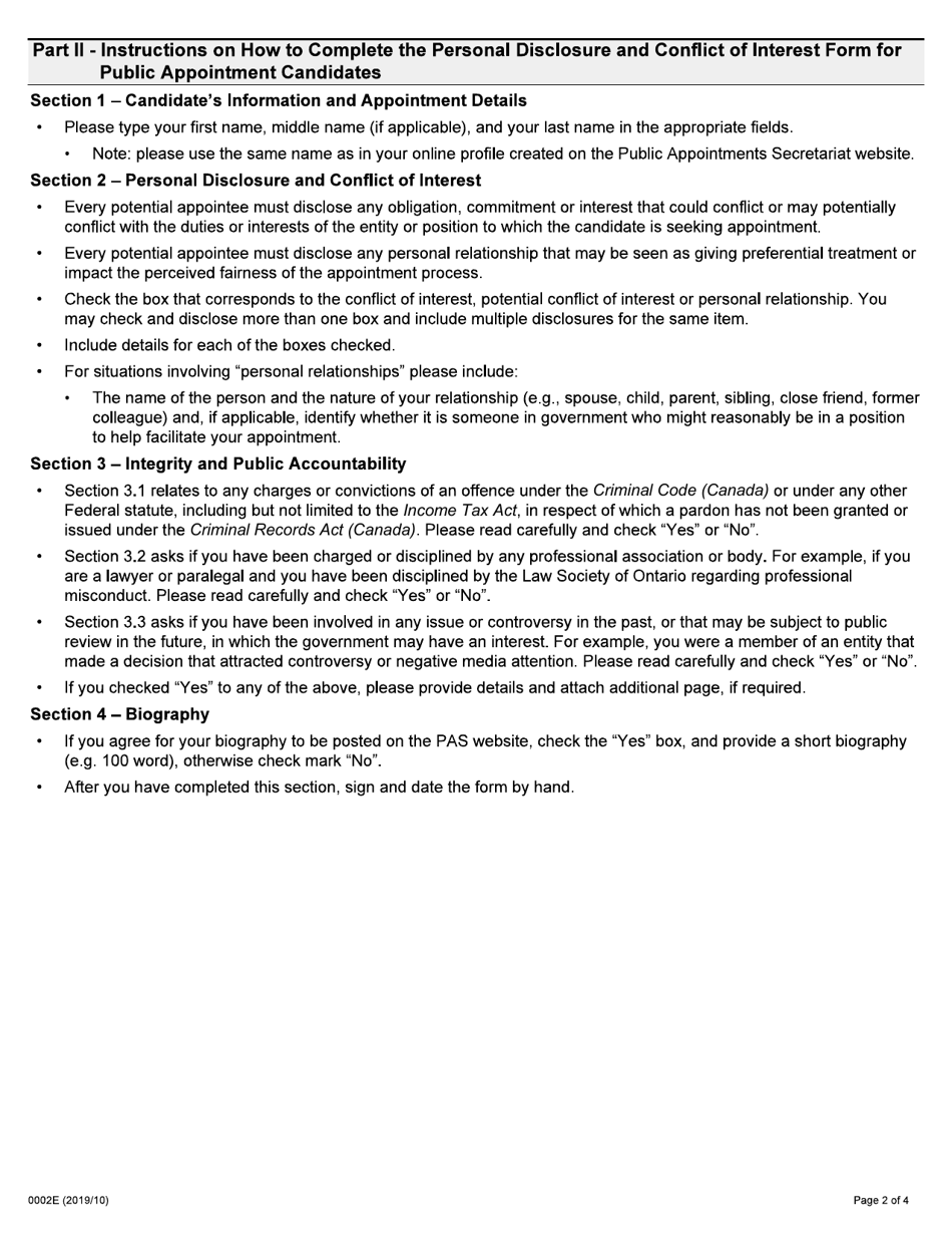 Form 046-0002 Personal Disclosure and Conflict of Interest Form for Public Appointment Candidates - Ontario, Canada, Page 2