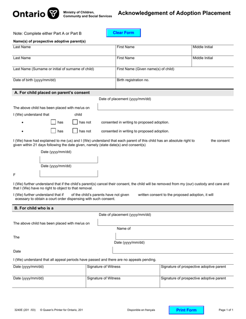 Form 3240E  Printable Pdf