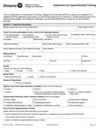 Form 12-1661E &quot;Application for Apprenticeship Training&quot; - Ontario, Canada