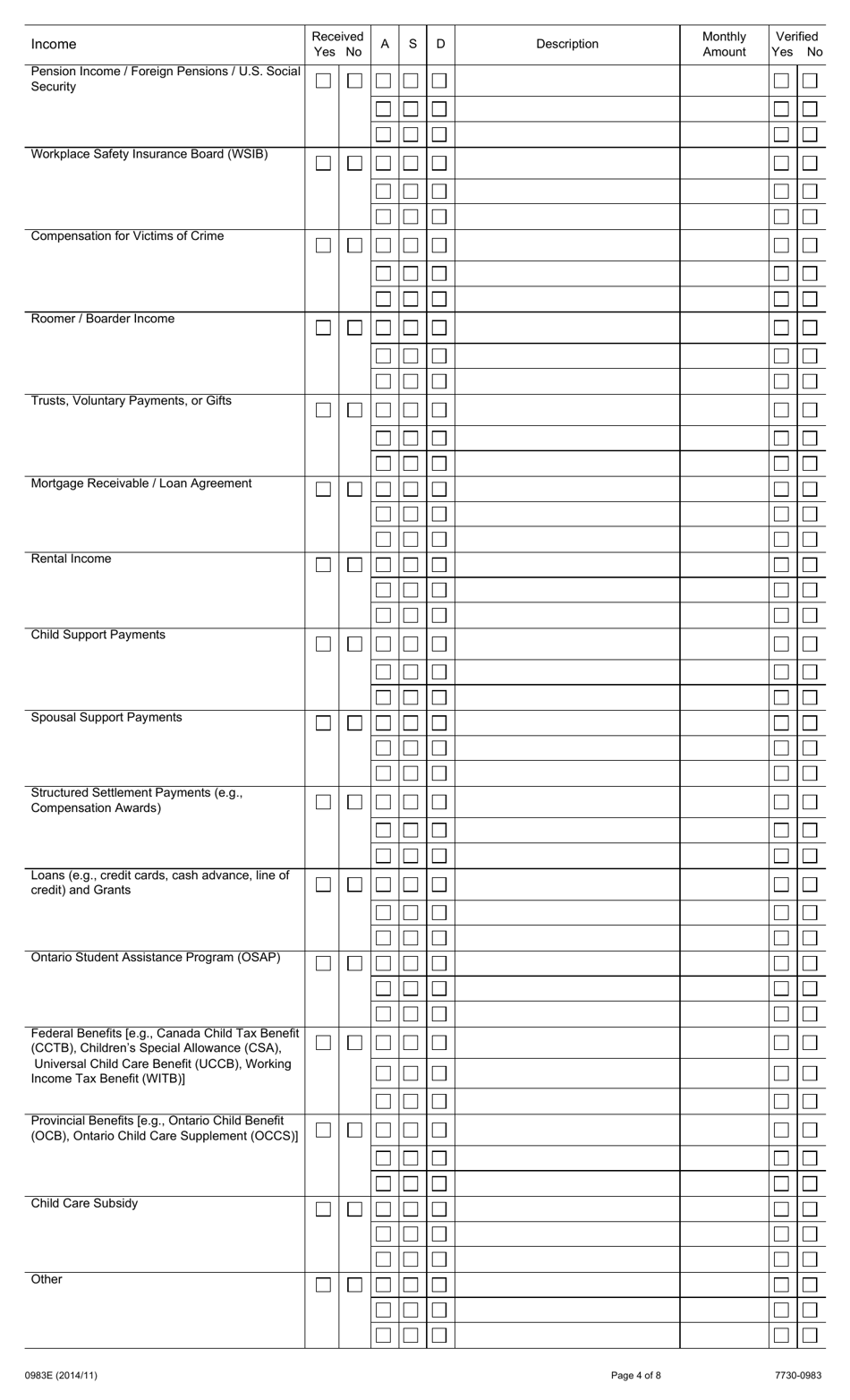 Form 0983E Application for Assistance Under Ontario Works Act and Income Support Under the Ontario Disability Support Program Act - Ontario, Canada, Page 4
