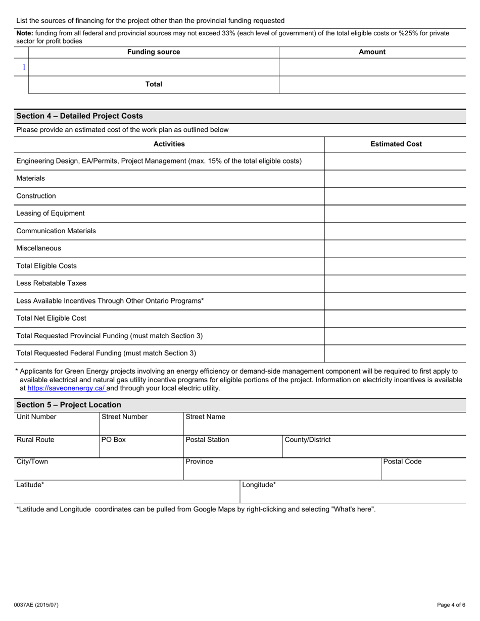 Form 0037AE New Building Canada Fund Small Communities Fund (Scf) - Intake 2 - Expression of Interest (Eoi) - Ontario, Canada, Page 4