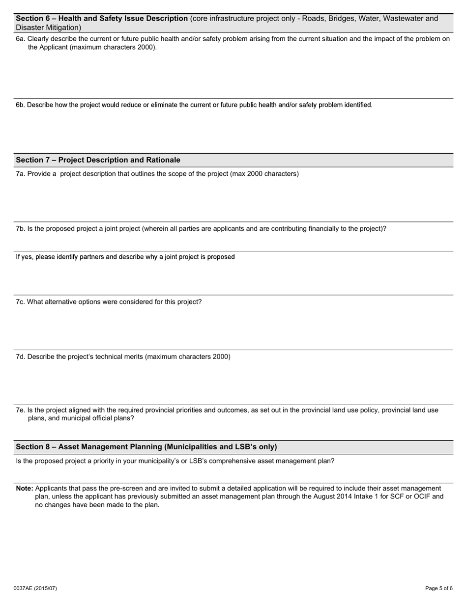 Form 0037AE New Building Canada Fund Small Communities Fund (Scf) - Intake 2 - Expression of Interest (Eoi) - Ontario, Canada, Page 5