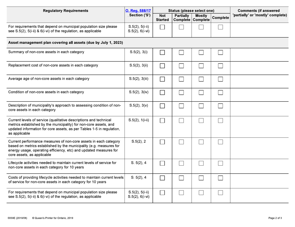 Form 0059E Asset Management Planning Regulation (O. Reg. 588 / 17) Completeness Questionnaire - Ontario, Canada, Page 2