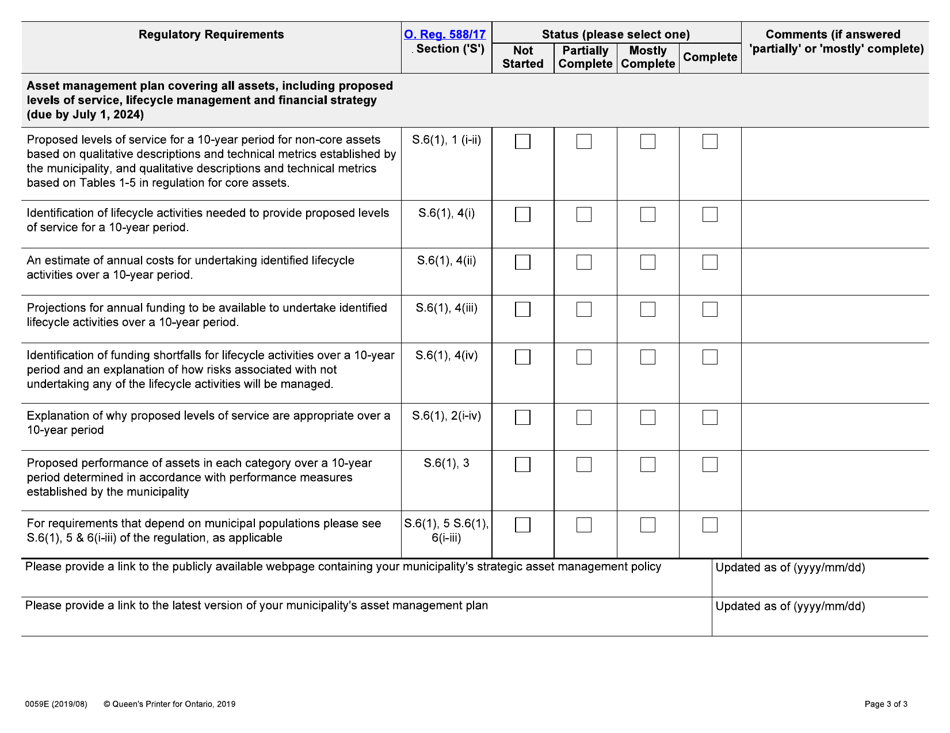 Form 0059E Asset Management Planning Regulation (O. Reg. 588 / 17) Completeness Questionnaire - Ontario, Canada, Page 3