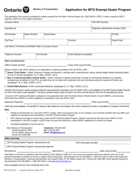 Form 05017E &quot;Application for Mto Exempt Dealer Program&quot; - Ontario, Canada