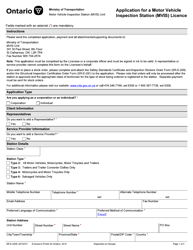 Form SR-E-205E &quot;Application for a Motor Vehicle Inspection Station Licence&quot; - Ontario, Canada