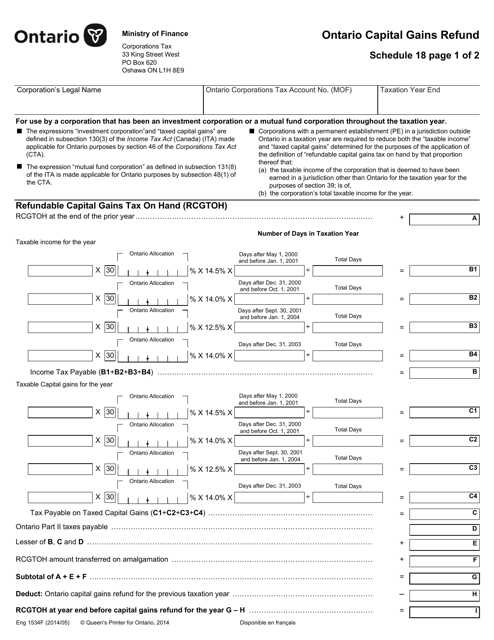 Form 1534F Schedule 18  Printable Pdf